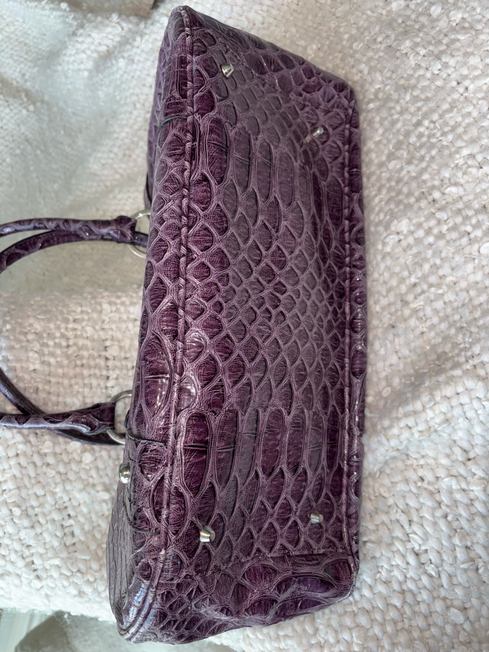 Vintage Y2K GUESS Purple Plum Croc Satchel Shoulder Bag Large G Charm Rare 2000s - Picture 13 of 14